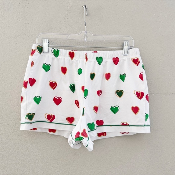 Roller Rabbit Big Holiday Hearts Pajama Short Set Large Green Red Pima Cotton - Picture 6 of 8